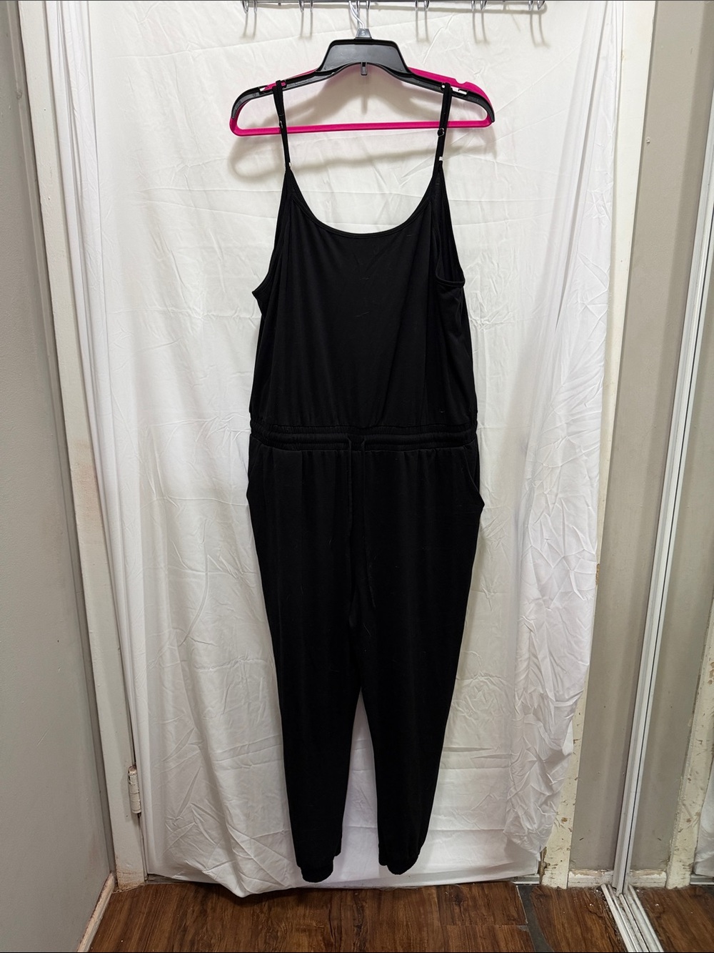 Black Sleeveless Drawstring-Waist Jumpsuit